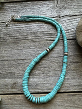 Load image into Gallery viewer, Sterling Silver Graduated Heishi Turquoise Bead Necklace. 18 inch