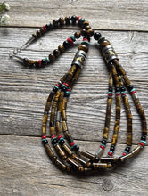 Load image into Gallery viewer, Tommy Rosita Singer T R Sterling Silver Multi Strand Tigers Eye Bead Necklace 28