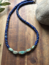 Load image into Gallery viewer, Sterling Silver Blue Lapis Turquoise Nuggets Bead Necklace 18 inch Gift