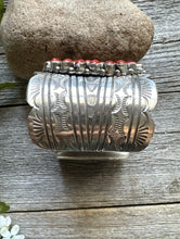 Load image into Gallery viewer, Navajo Native Sterling Silver Red Mediterranean Coral Cuff Bracelet C Yazzie