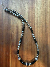 Load image into Gallery viewer, Sterling silver black onyx bead necklace 18 inch