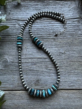 Load image into Gallery viewer, Sterling Silver Blue Turquoise W 5mm Pearls Bead Necklace. 18 inch