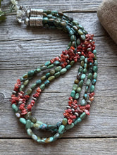 Load image into Gallery viewer, Sterling Silver Multi Strand Blue Green Turquoise Spiny Oyster Bead Necklace 20”