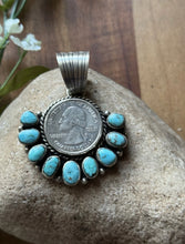 Load image into Gallery viewer, Navajo Sterling Silver Turquoise Quarter Dollar Coin Pendant. KY