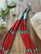 Load image into Gallery viewer, Sterling Silver Multi Strand Heishi Bamboo Coral Turquoise Bead Necklace 22 Inch
