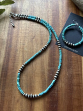 Load image into Gallery viewer, Southwestern Sterling Silver Blue Turquoise Pearls Bead Necklace Earrings Set