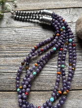 Load image into Gallery viewer, Sterling Silver Multi Strand Stone Purple Pearls Bead Necklace. 24 inch