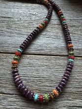 Load image into Gallery viewer, Sterling Silver Purple Spiny Oyster Multi Stone Bead Necklace. 18 inch. Gift