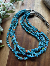 Load image into Gallery viewer, Sterling Silver Multi Strand Stone Blue Turquoise Bead Necklace. 24 inch