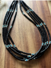 Load image into Gallery viewer, Sterling Silver Multi Strand Black Onyx Turquoise Pearls Bead Necklace. 26 Inch