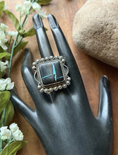 Load image into Gallery viewer, Navajo Sterling Silver Black Jack Turquoise Adjustable Ring Etta Enditto Gift