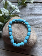 Load image into Gallery viewer, Blue Turquoise Nuggets 7 Inch Stretch Elastic Stretchy Bead Bracelet Gift