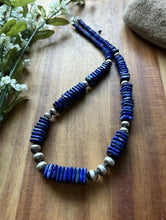 Load image into Gallery viewer, Sterling Silver Graduated Lapis Pearls Bead Necklace. 20 Inch. Gift