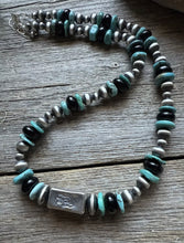 Load image into Gallery viewer, Sterling Silver Onyx Turquoise W Pearls Kokopelli Bead Necklace 18 Inch