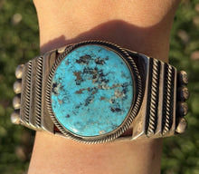 Load image into Gallery viewer, Navajo Native American Sterling Silver Blue Turquoise Cuff Bracelet Martinez