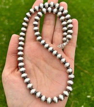 Load image into Gallery viewer, 8mm 26 Inch 925 Sterling Silver Oxidized Pearls Bead Necklace Southwestern