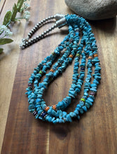 Load image into Gallery viewer, Sterling Silver Multi Strand Stone Blue Turquoise Bead Necklace. 24 inch