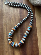Load image into Gallery viewer, Sterling Silver Spiny Oyster Turquoise W Pearls Bead Necklace. 18 inch