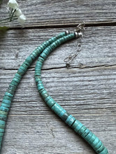 Load image into Gallery viewer, Sterling Silver Graduated Heishi Turquoise Bead Necklace. 18 inch