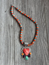 Load image into Gallery viewer, Handmade NavajoSterlingSilverOrangePurpleSpiney OysterTurquoisePendantW necklace