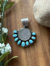 Load image into Gallery viewer, Navajo Sterling Silver Turquoise Quarter Dollar Coin Pendant. KY