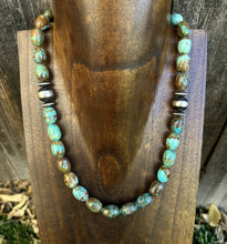 Load image into Gallery viewer, Sterling Silver Turquoise Nuggets W Pearls Bead Necklace. 18 inch
