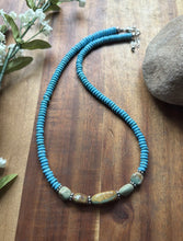 Load image into Gallery viewer, Sterling Silver Blue Green Turquoise Nuggets Bead Necklace 18 inch Gift