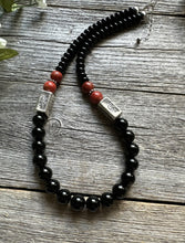 Load image into Gallery viewer, Sterling Silver Apple Coral Black Onyx Kokopelli Bead Necklace. 18 inch.
