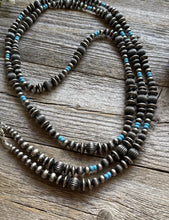 Load image into Gallery viewer, 60 Inch Sterling Silver Pearls Turquoise Bead Necklace