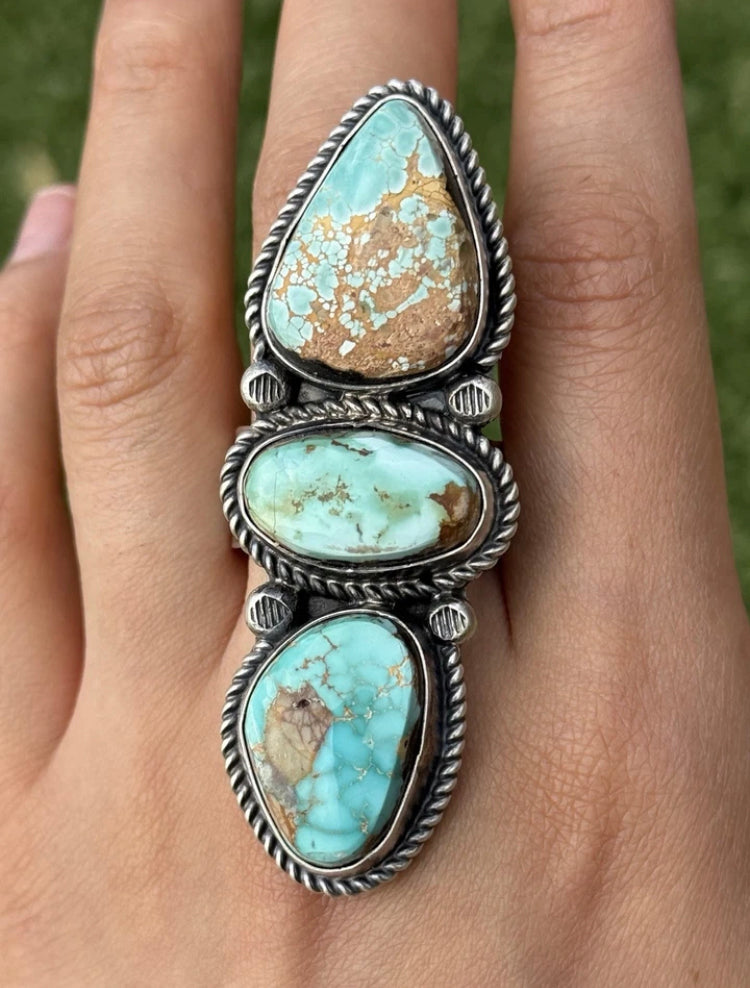 Native American Sterling Silver Royston Turquoise Adjustable Ring. K Yazzie