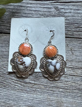 Load image into Gallery viewer, Navajo Sterling Silver Wild Horse Spiny Oyster Heart Earrings. DW
