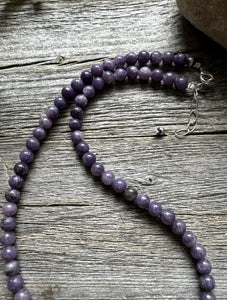 Sterling Silver Charoite W Pearls Bead Necklace. 18 Inch