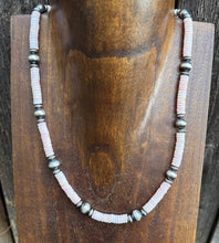 Load image into Gallery viewer, Southwestern Sterling Silver Pink Conch Bead Necklace. 18 Inch