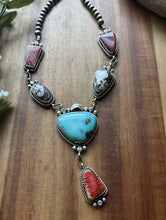 Load image into Gallery viewer, Navajo Sterling Silver Multi Stone Turquoise Lariat Pearls Bead Necklace RY