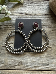 Navajo Sterling Silver Purple Spiny Oyster Pearl Double Loop Earrings 3 Inch E