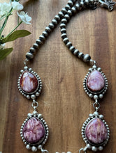 Load image into Gallery viewer, Navajo Sterling Silver  Purple Spiny Oyster Lariat Pearls Bead Heart Necklace RY