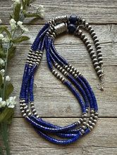 Load image into Gallery viewer, Sterling Silver Multi Strand Lapis W Pearls Bead Necklace 30 inch