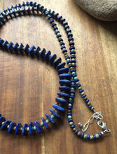 Load image into Gallery viewer, Long Sterling Silver Graduated Blue Lapis Turquoise Bead Necklace. 36 inch