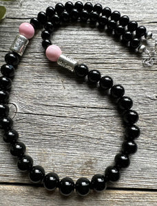 Mens Sterling Silver Black Onyx Pink Conch Kokopelli Bead Necklace 20 inch Gift