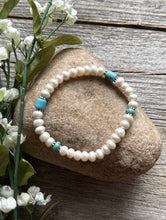 Load image into Gallery viewer, Freshwater Pearls Turquoise 6.5 Inch Stretch Elastic Stretchy Bead Bracelet Gift
