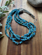 Load image into Gallery viewer, Sterling Silver Multi Strand Stone Blue Turquoise Bead Necklace. 24 inch