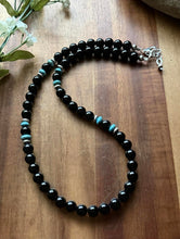 Load image into Gallery viewer, Sterling Silver Black Onyx Turquoise Bead Necklace. 18 Inch Gift