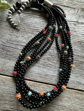 Load image into Gallery viewer, Sterling Silver Multi Strand Black Onyx Multi Stone Bead Necklace. 24 Inch