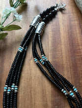 Load image into Gallery viewer, Sterling Silver Multi Strand Black Onyx Turquoise Pearls Bead Necklace. 26 Inch