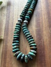 Load image into Gallery viewer, Sterling Silver Graduated Green Turquoise Rondelle Bead Necklace. 18 inch