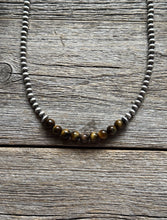 Load image into Gallery viewer, Round Tigers Eye 4mm Sterling Silver Pearls Choker Bead Necklace. 16 Inch. Gift