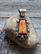 Load image into Gallery viewer, Native American Sterling Silver Orange Purple Spiny Oyster Pendant R Yazzie