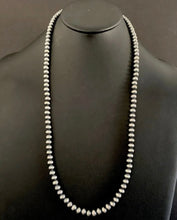 Load image into Gallery viewer, 7mm 26 Inch 925 Sterling Silver Oxidized Pearls Bead Necklace Southwestern