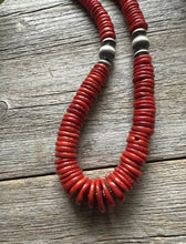 Load image into Gallery viewer, Southwestern Sterling Silver Graduated Bamboo Red Coral Bead Necklace 18 inch