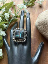 Load image into Gallery viewer, Navajo Sterling Silver Black Jack Turquoise Adjustable Ring Etta Enditto Gift